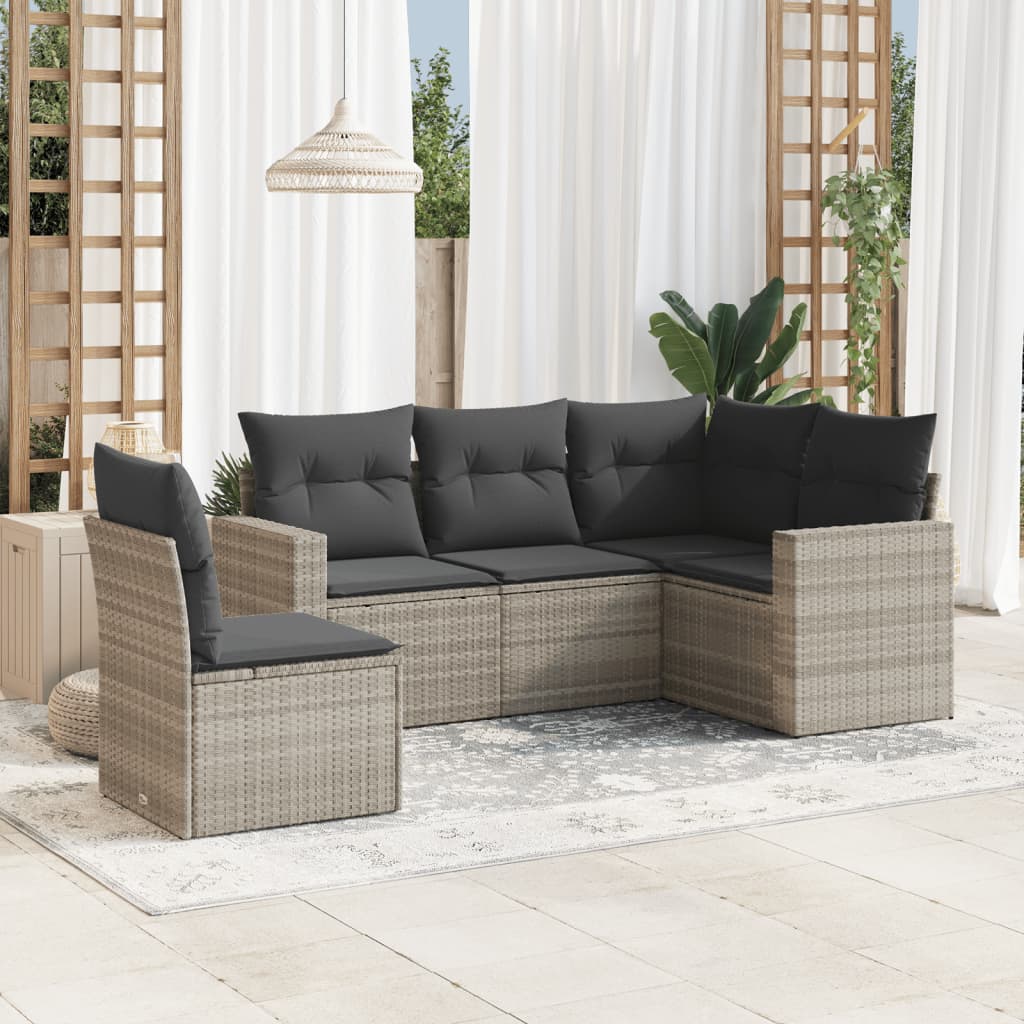 Set Divano Da Giardino 5pz Con Cuscini Grigio Chiaro Polyrattan