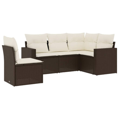 Set Divano Da Giardino 5 Pz Con Cuscini Marrone In Polyrattan