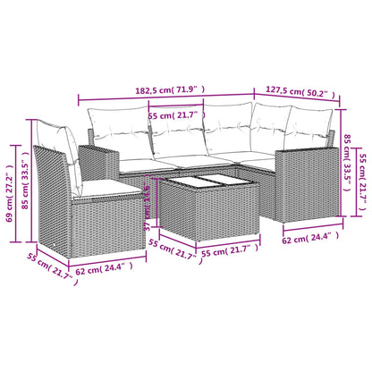 Set Divano Da Giardino 6 Pz Con Cuscini Nero In Polyrattan