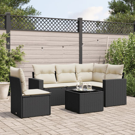 Set Divano Da Giardino 6 Pz Con Cuscini Nero In Polyrattan