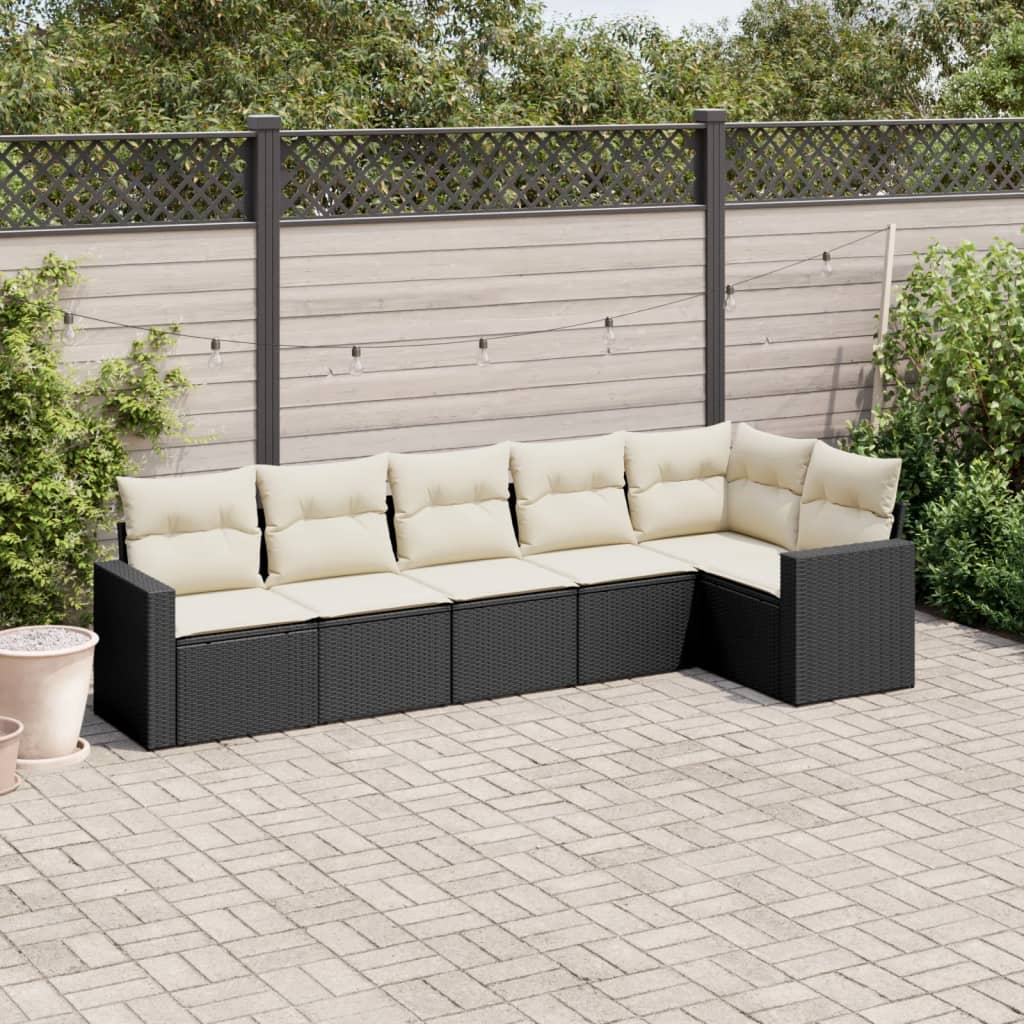 Set Divano Da Giardino 6 Pz Con Cuscini Nero In Polyrattan