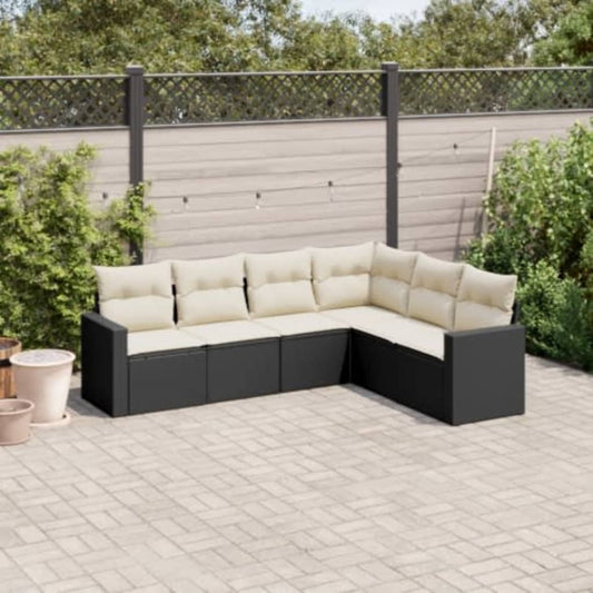 Set Divano Da Giardino 6 Pz Con Cuscini Nero In Polyrattan