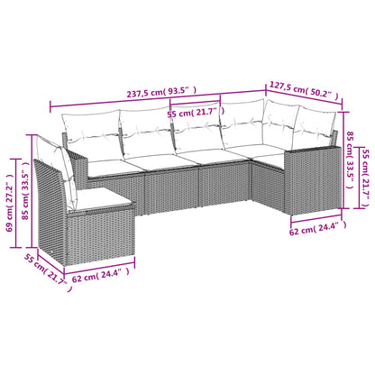 Set Divano Da Giardino 6 Pz Con Cuscini Nero In Polyrattan