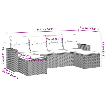 Set Divano Da Giardino 6 Pz Con Cuscini Marrone In Polyrattan