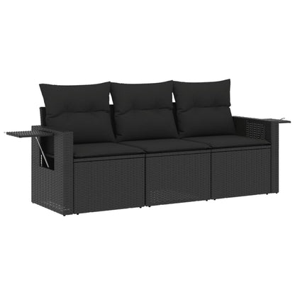 Set Divani Da Giardino 3 Pz Con Cuscini In Polyrattan Nero