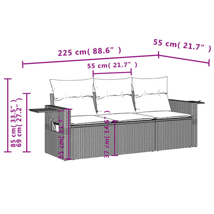 Set Divani Da Giardino 3 Pz Con Cuscini In Polyrattan Nero