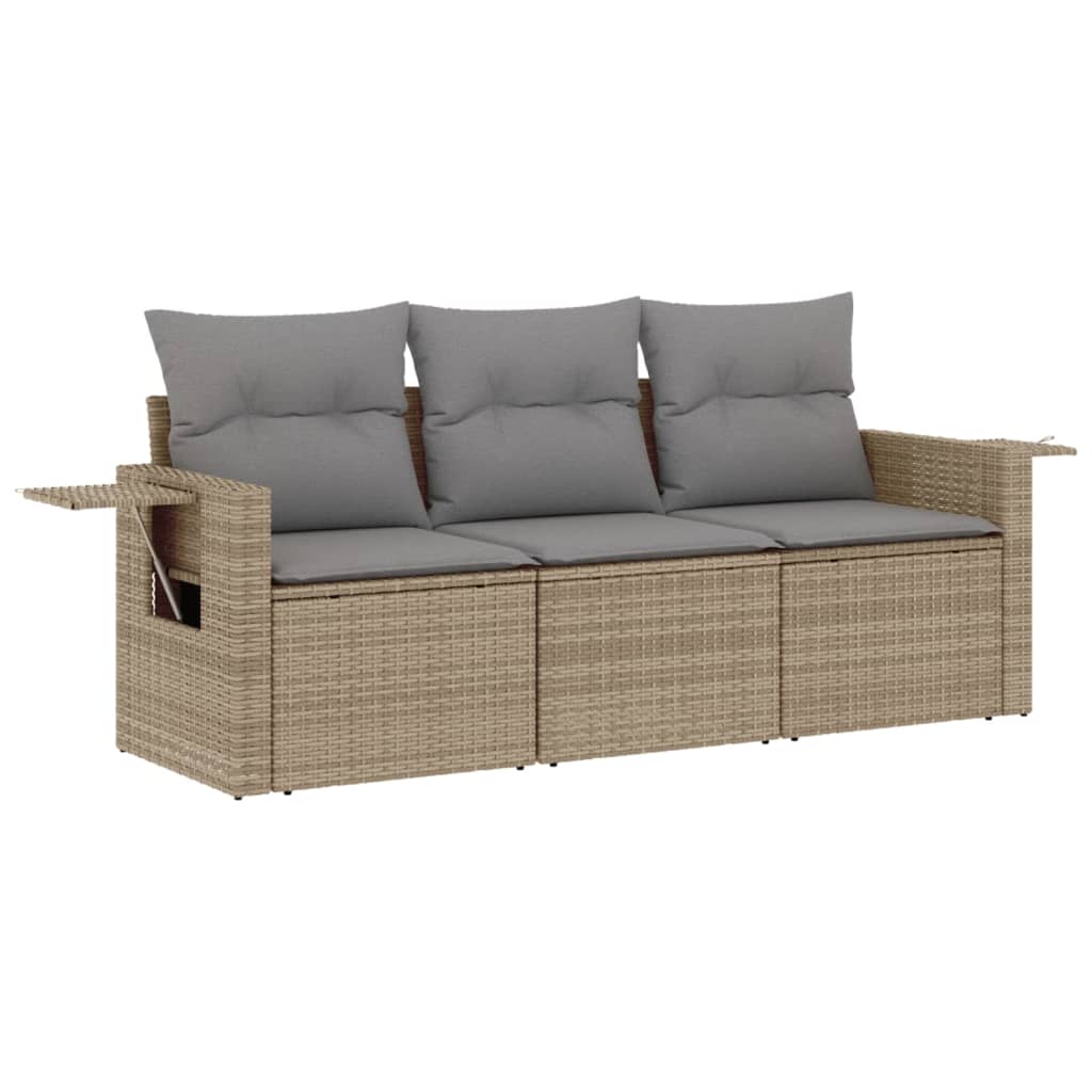 Set Divano Da Giardino 3 Pz Con Cuscini Beige In Polyrattan