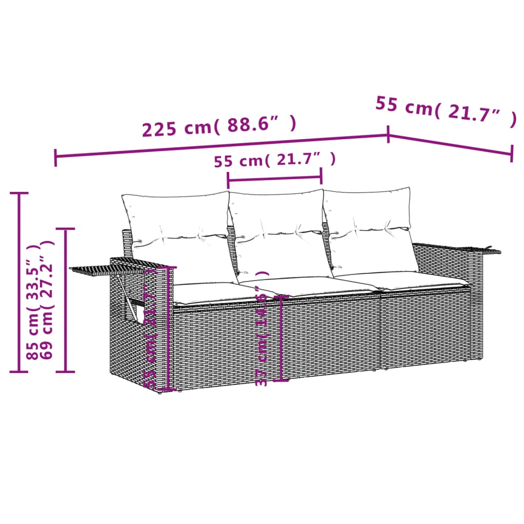 Set Divano Da Giardino 3 Pz Con Cuscini Beige In Polyrattan