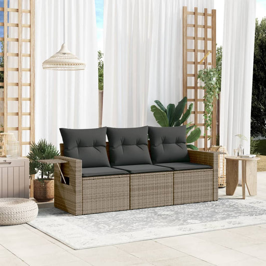 Set Divani Da Giardino 3 Pz Con Cuscini Grigio In Polyrattan