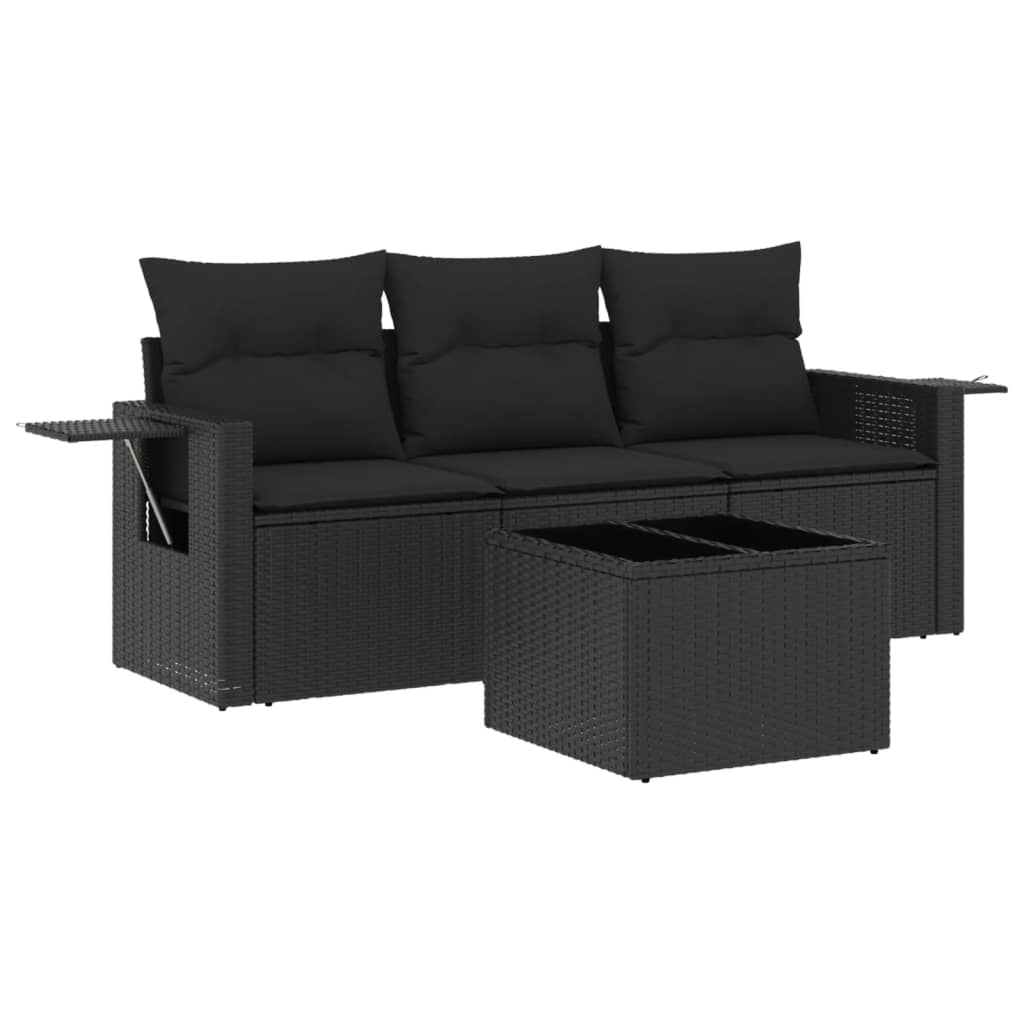 Set Divani Da Giardino 4 Pz Con Cuscini Nero In Polyrattan