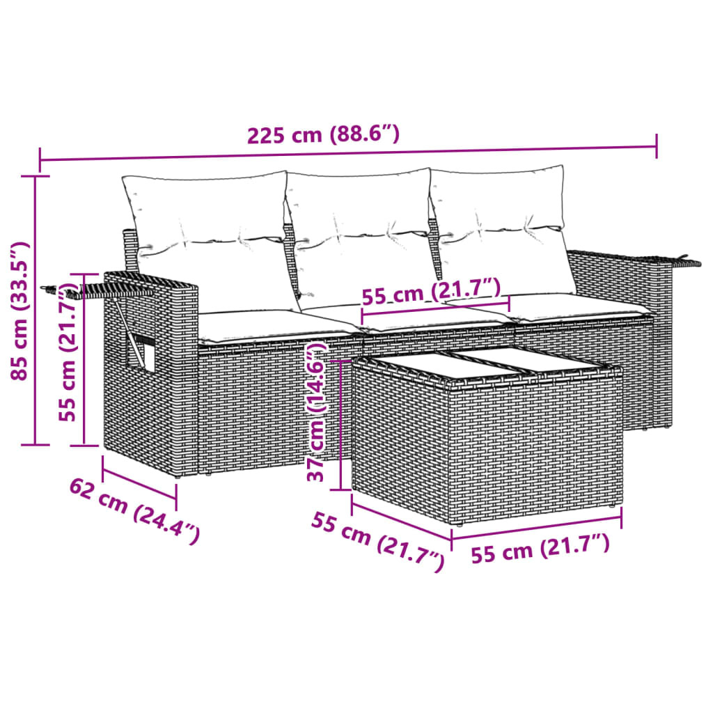 Set Divano Da Giardino 4pz Con Cuscini Grigio Chiaro Polyrattan