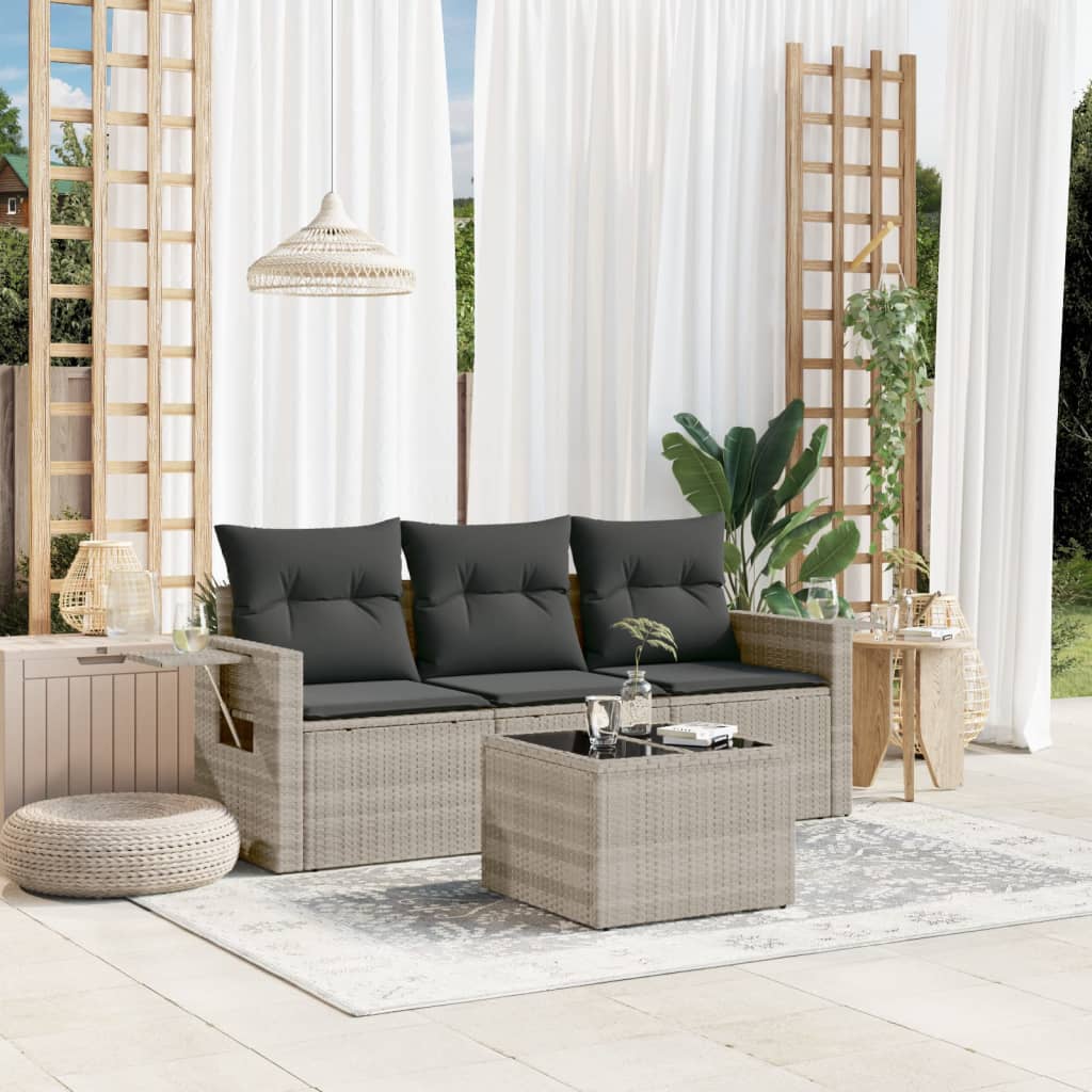 Set Divano Da Giardino 4pz Con Cuscini Grigio Chiaro Polyrattan