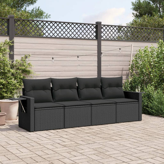 Set Divani Da Giardino 4 Pz Con Cuscini Nero In Polyrattan