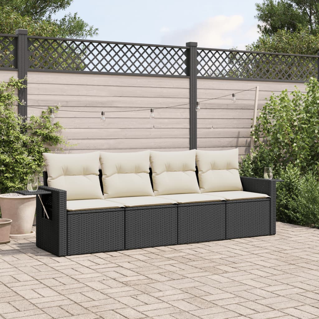 Set Divani Da Giardino 4 Pz Con Cuscini Nero In Polyrattan