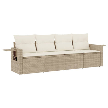 Set Divano Da Giardino 4 Pz Con Cuscini Beige In Polyrattan