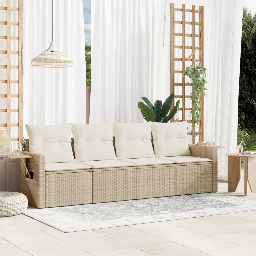 Set Divano Da Giardino 4 Pz Con Cuscini Beige In Polyrattan