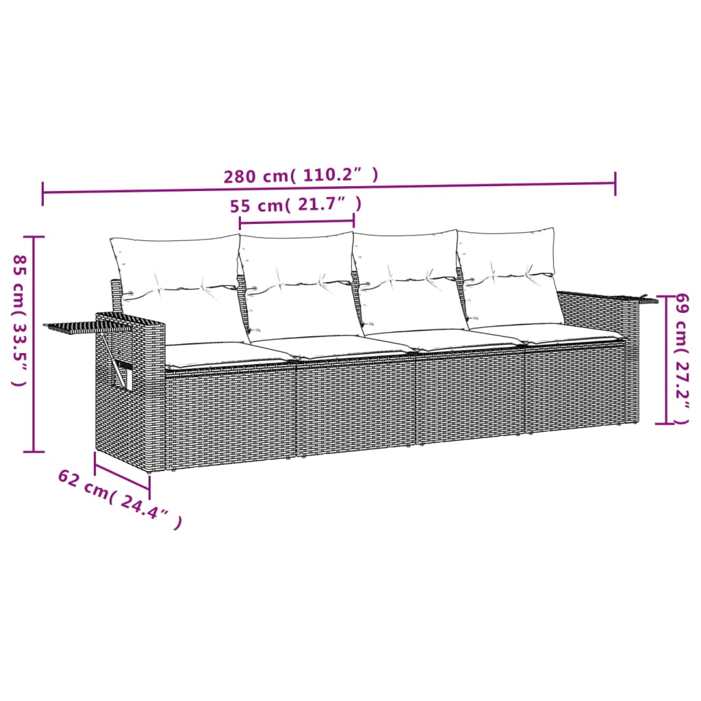 Set Divani Da Giardino 4 Pz Con Cuscini In Polyrattan Grigio