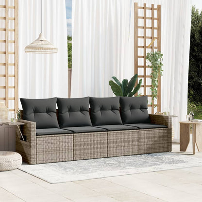 Set Divani Da Giardino 4 Pz Con Cuscini In Polyrattan Grigio