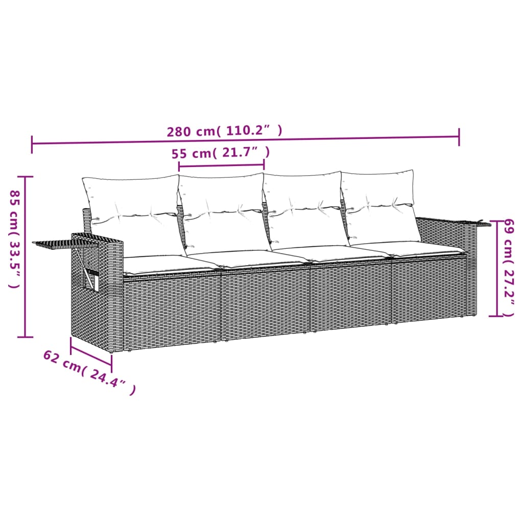 Set Divano Da Giardino 4 Pz Con Cuscini Marrone In Polyrattan