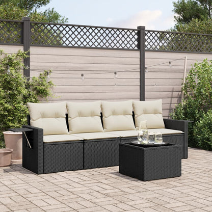 Set Divani Da Giardino 5 Pz Con Cuscini In Polyrattan Nero