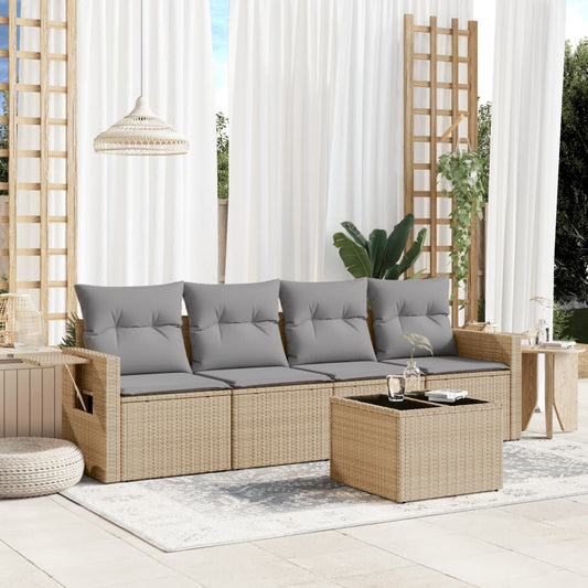 Set Divano Da Giardino 5 Pz Con Cuscini Beige In Polyrattan