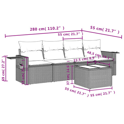 Set Divano Da Giardino 5 Pz Con Cuscini Grigio In Polyrattan