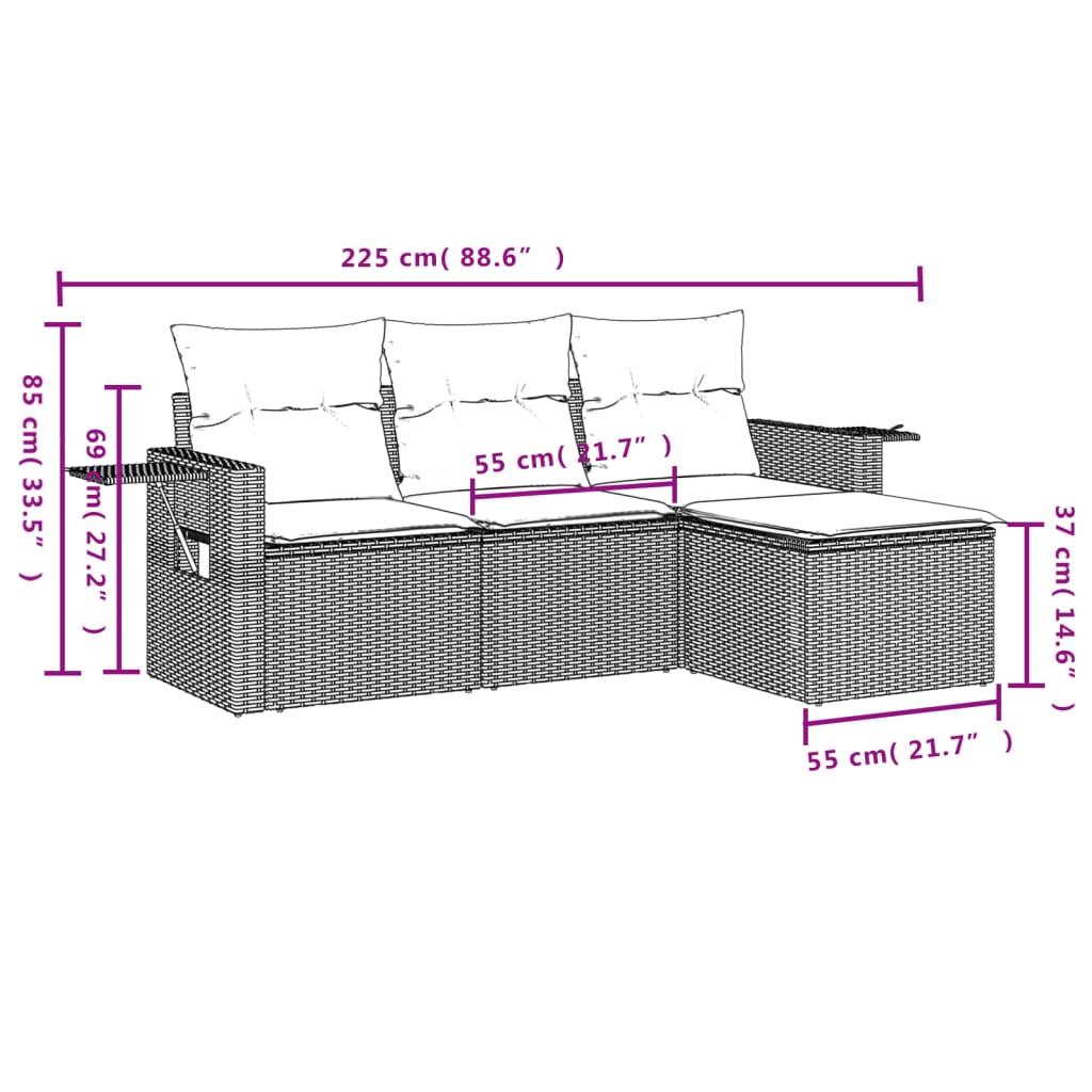 Set Divani Da Giardino 4 Pz Con Cuscini Nero In Polyrattan