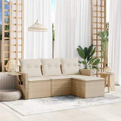 Set Divano Da Giardino 4 Pz Con Cuscini Beige In Polyrattan