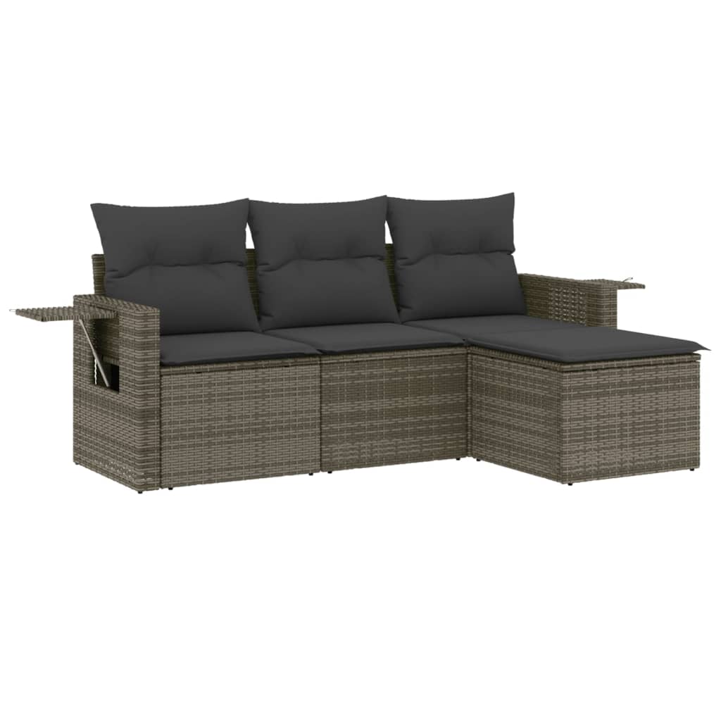 Set Divani Da Giardino 4 Pz Con Cuscini In Polyrattan Grigio