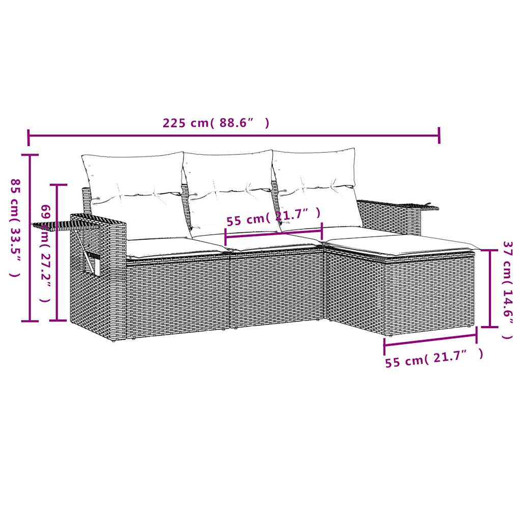 Set Divani Da Giardino 4 Pz Con Cuscini In Polyrattan Grigio