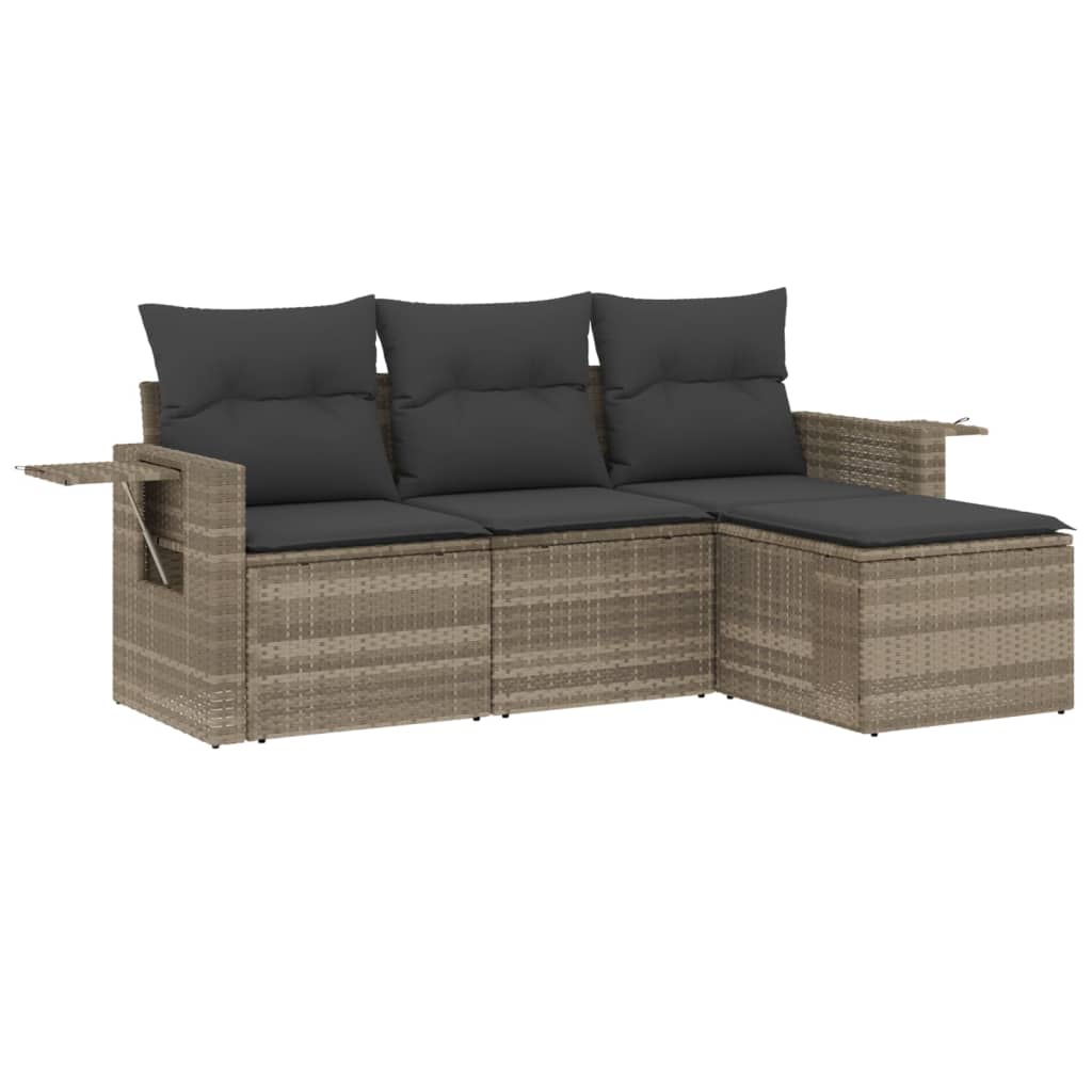 Set Divano Da Giardino 4pz Con Cuscini Grigio Chiaro Polyrattan