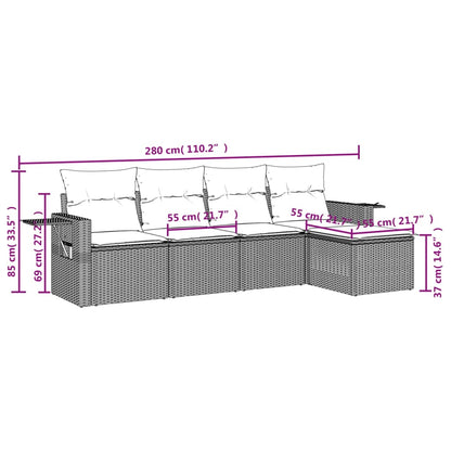 Set Divano Da Giardino 5 Pz Con Cuscini Grigio In Polyrattan