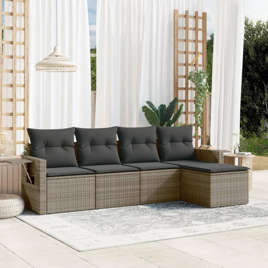 Set Divano Da Giardino 5 Pz Con Cuscini Grigio In Polyrattan