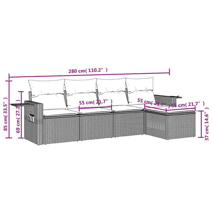 Set Divano Da Giardino 5pz Con Cuscini Grigio Chiaro Polyrattan