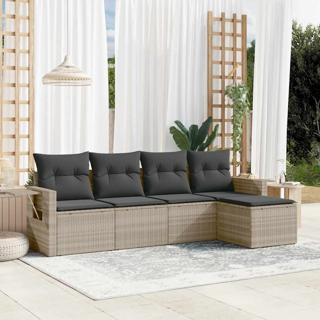 Set Divano Da Giardino 5pz Con Cuscini Grigio Chiaro Polyrattan