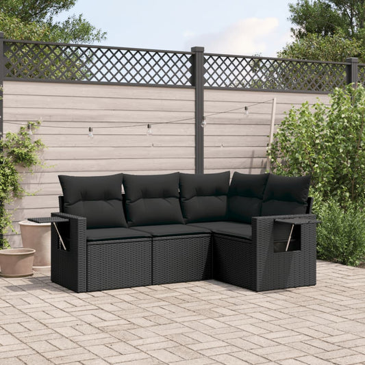 Set Divani Da Giardino 4 Pz Con Cuscini Nero In Polyrattan