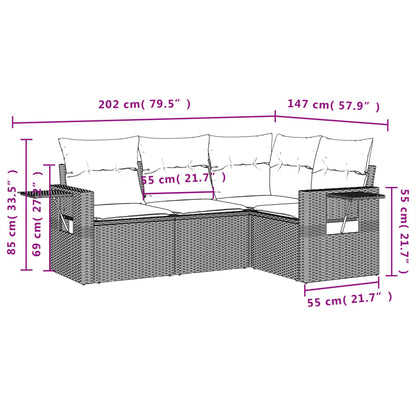 Set Divano Da Giardino 4 Pz Con Cuscini Beige In Polyrattan