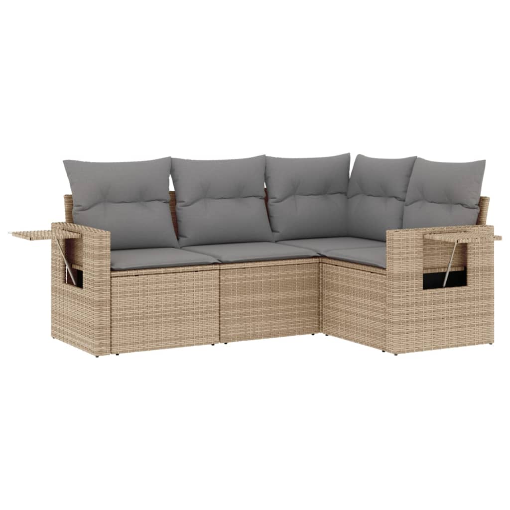 Set Divano Da Giardino 4 Pz Con Cuscini Beige In Polyrattan