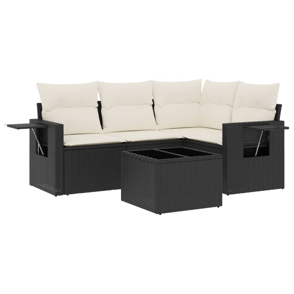 Set Divani Da Giardino 5 Pz Con Cuscini In Polyrattan Nero