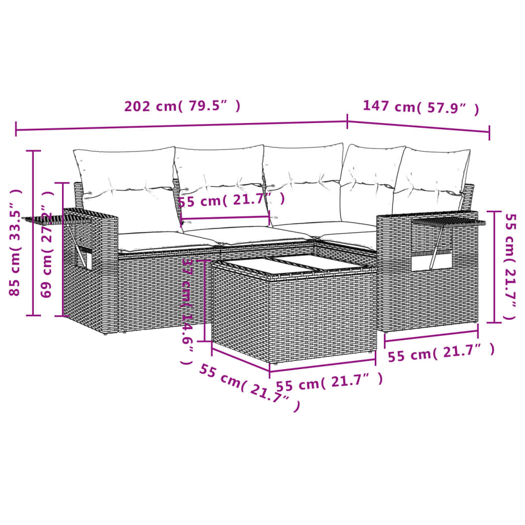 Set Divani Da Giardino 5 Pz Con Cuscini In Polyrattan Nero