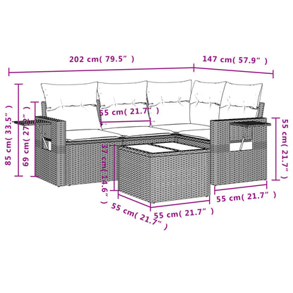 Set Divano Da Giardino 5 Pz Con Cuscini Marrone In Polyrattan