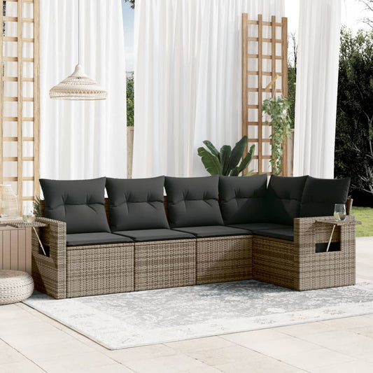 Set Divano Da Giardino 5 Pz Con Cuscini Grigio In Polyrattan