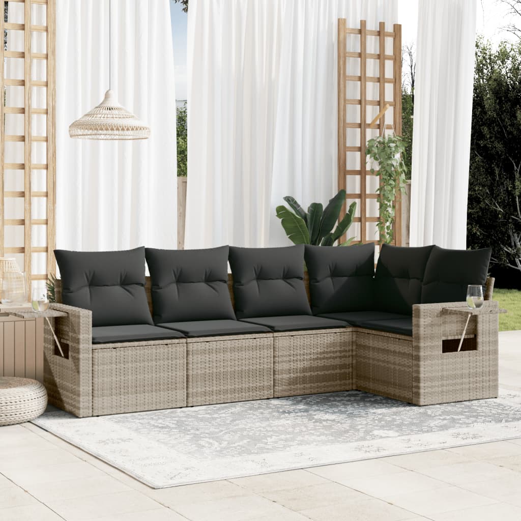 Set Divano Da Giardino 5pz Con Cuscini Grigio Chiaro Polyrattan