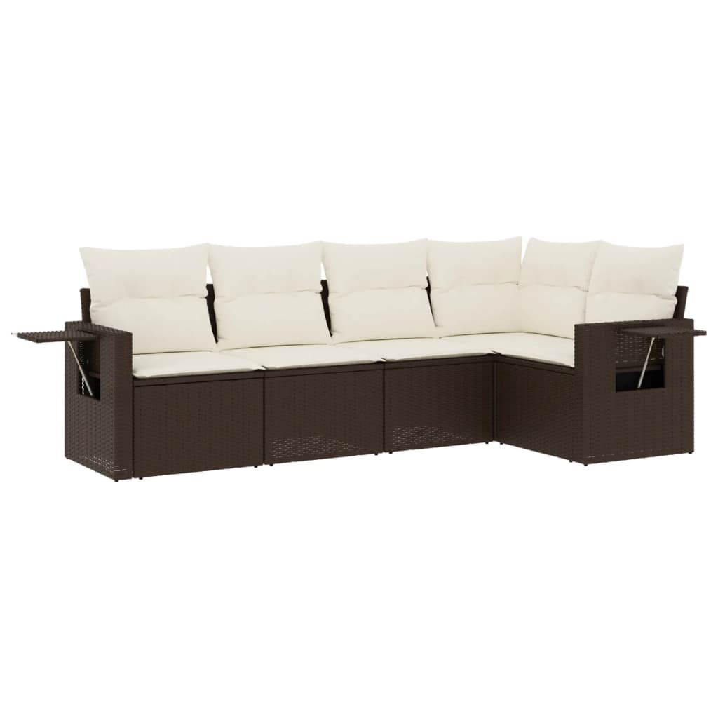 Set Divano Da Giardino 5 Pz Con Cuscini Marrone In Polyrattan