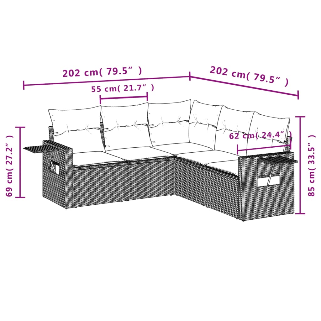 Set Divani Da Giardino 5 Pz Con Cuscini In Polyrattan Nero