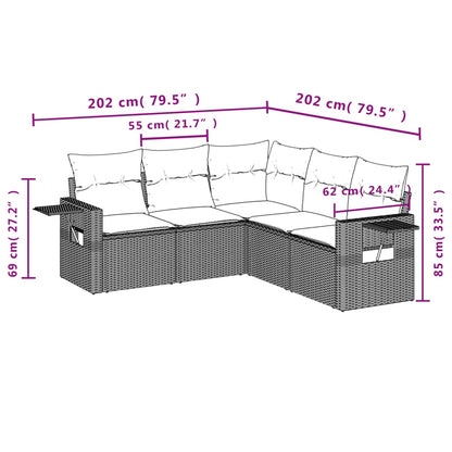 Set Divano Da Giardino 5 Pz Con Cuscini Grigio In Polyrattan