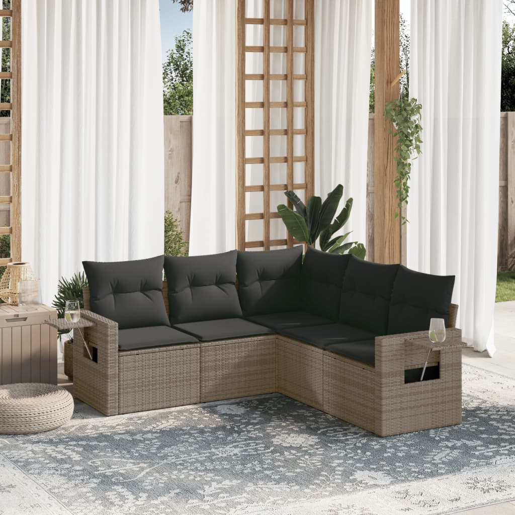 Set Divano Da Giardino 5 Pz Con Cuscini Grigio In Polyrattan