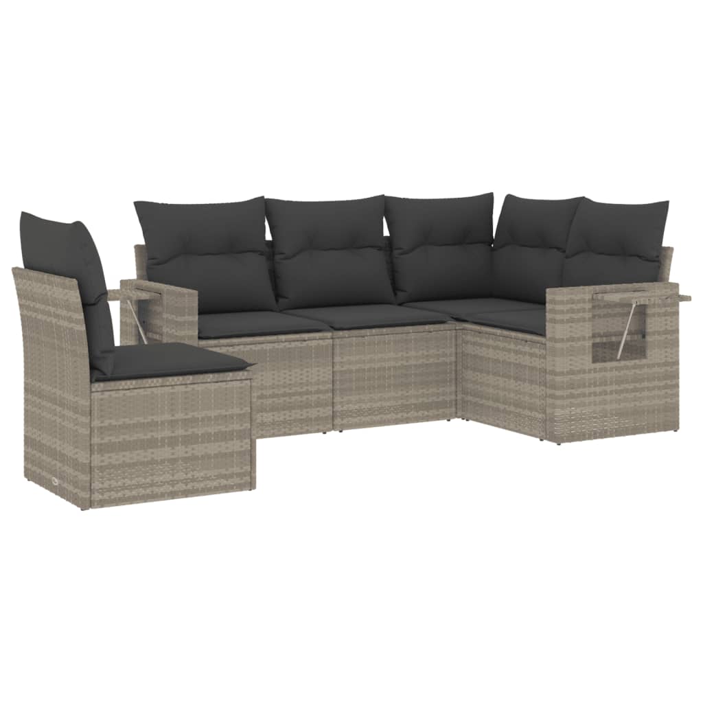 Set Divano Da Giardino 5pz Con Cuscini Grigio Chiaro Polyrattan