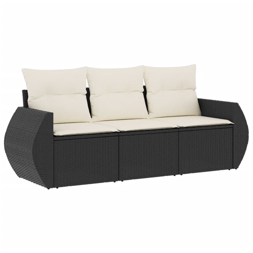 Set Divani Da Giardino 3 Pz Con Cuscini In Polyrattan Nero