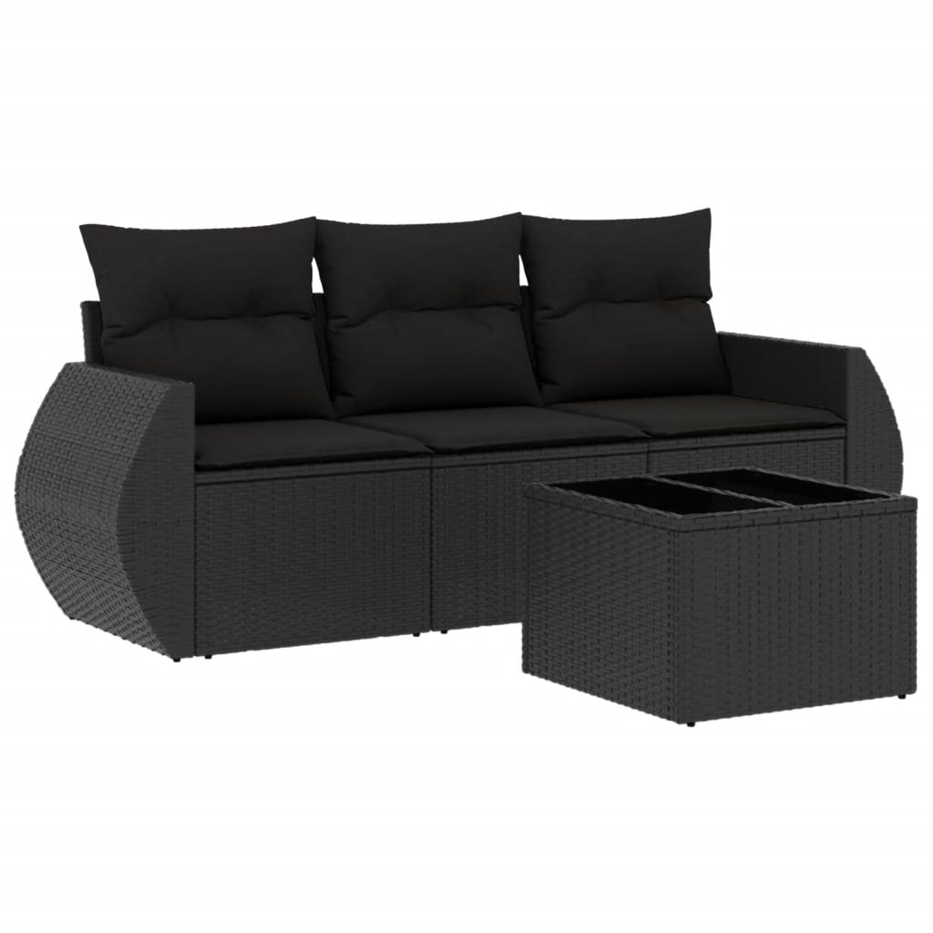 Set Divani Da Giardino 4 Pz Con Cuscini Nero In Polyrattan